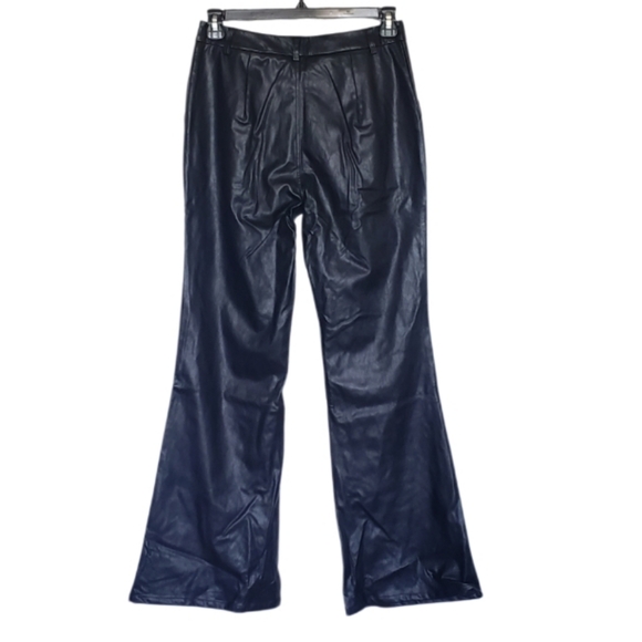 NWT Silvia Wide Legged Black Leather Flared Pants Women's Size L. - Picture 3 of 10